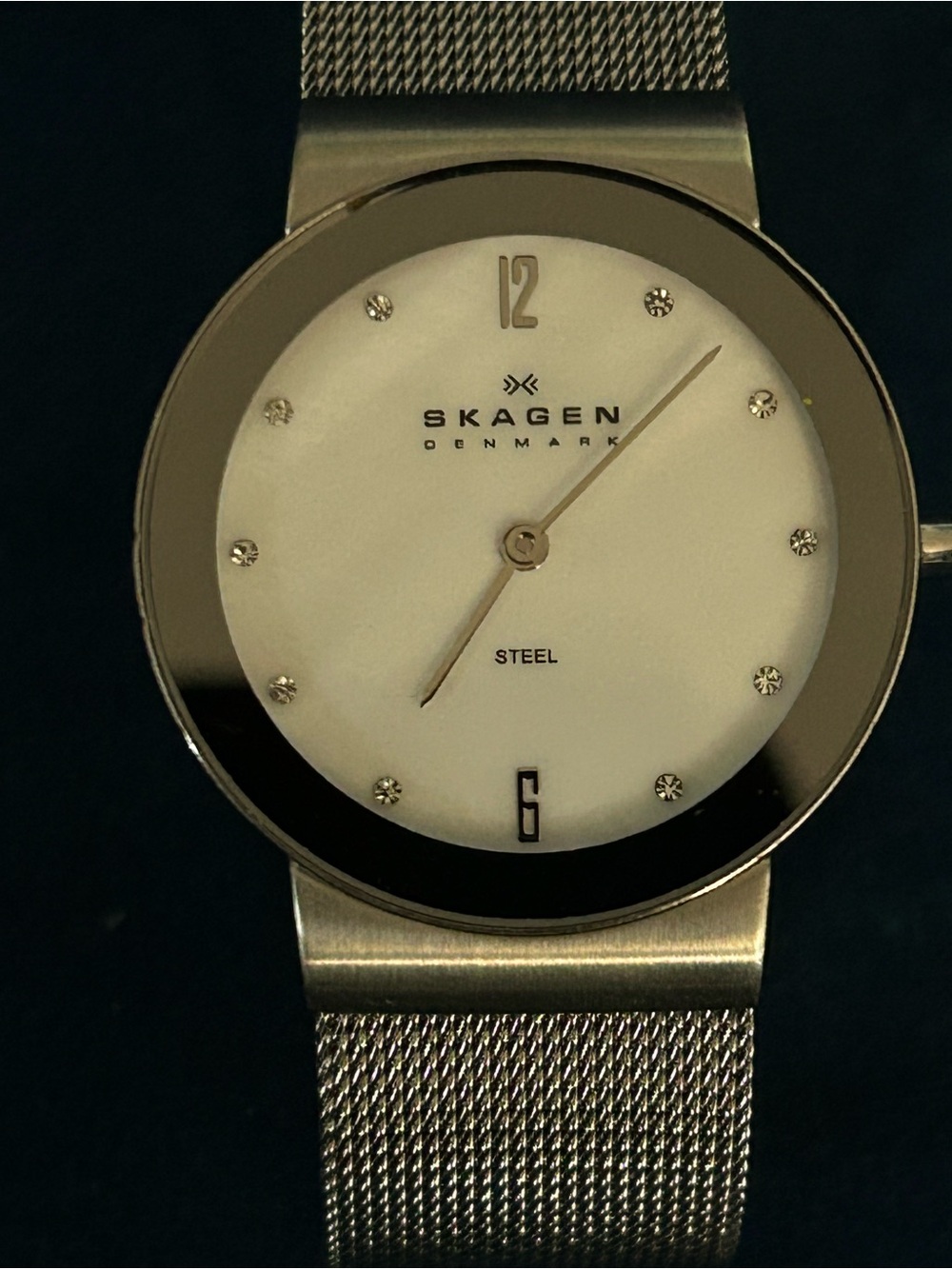 Skagen Silver Mesh Steel Watch with White Dial